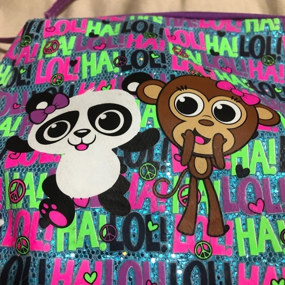 Colorful Kids panda and monkey Print Pouch / little girls purse